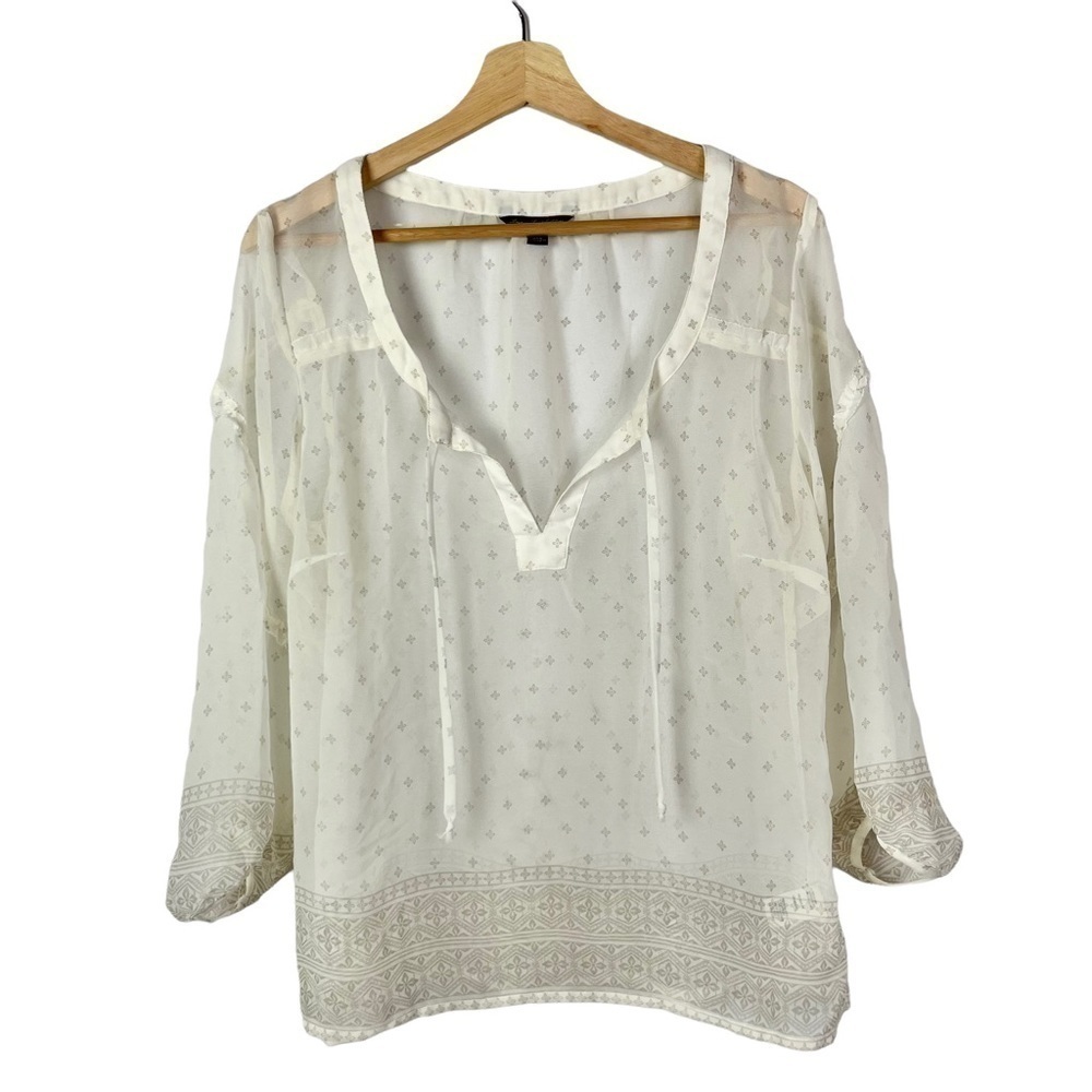 American Eagle AEO White Sheer Boho Long Sleeve‎ Blouse L